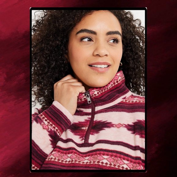 Maurice's Plus Size Geo Print 1/1 Zip Fleece Sweatshirt 1X & 2X - Picture 5 of 12